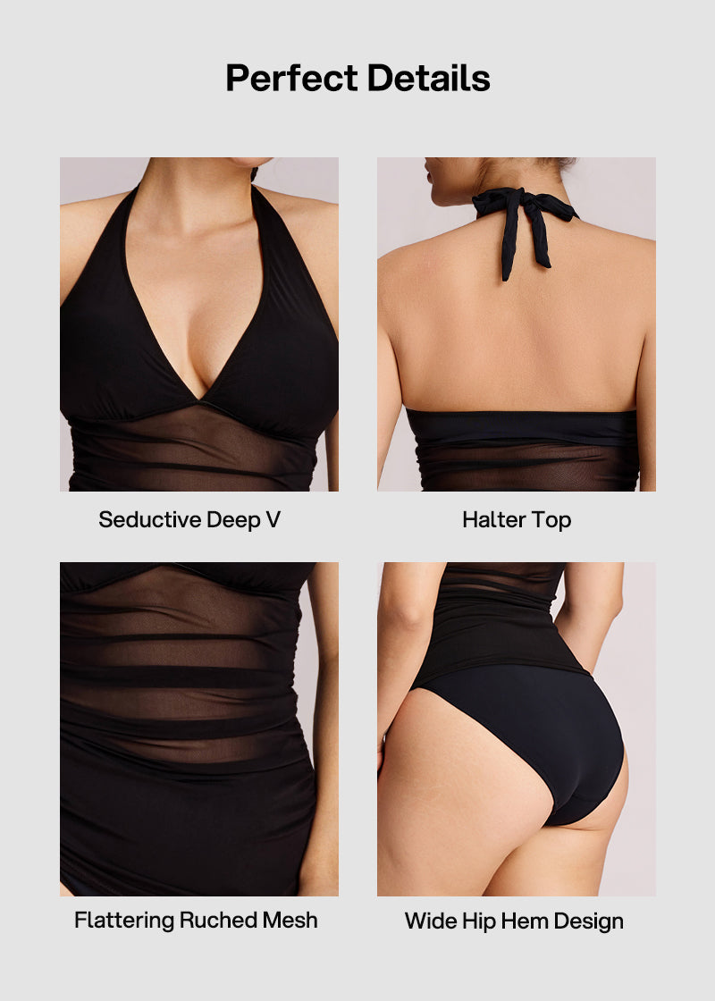 Ruched Halter Tankini Swimsuit