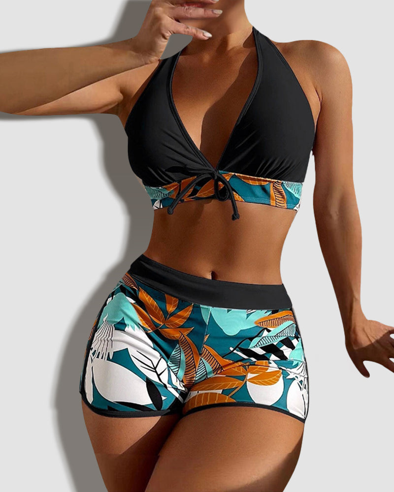 LilyLove® Split High Waist Patchwork Two Piece Swimsuit