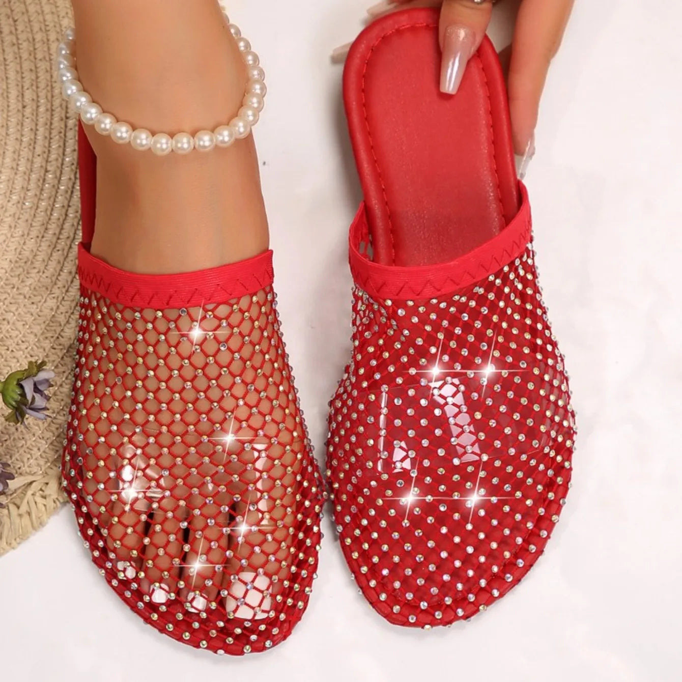 Crystal Mesh Slip-On Flat